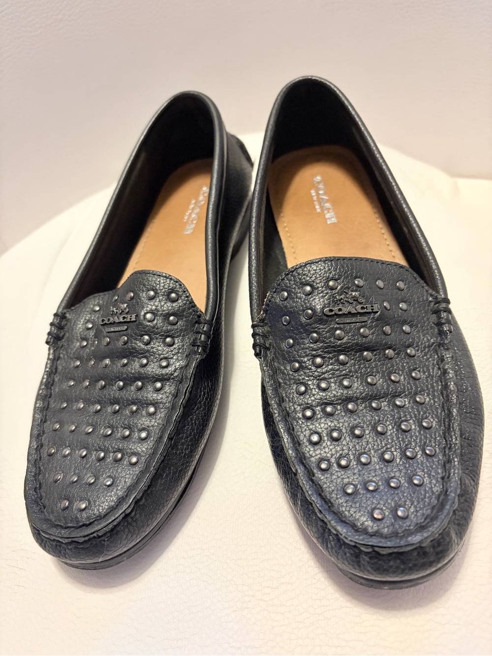 COACH Black Studded Leather Slip-On Loafers